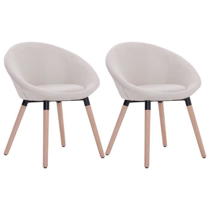 lot de 2 chaises de cuisine - fur - décor crème tissu - contemporain - design - beige - bois massif