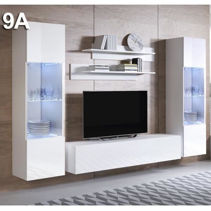 combinaison de meubles - luke - blanc - meuble tv 160cm - armoire murale 165cm - kit étagères étroites