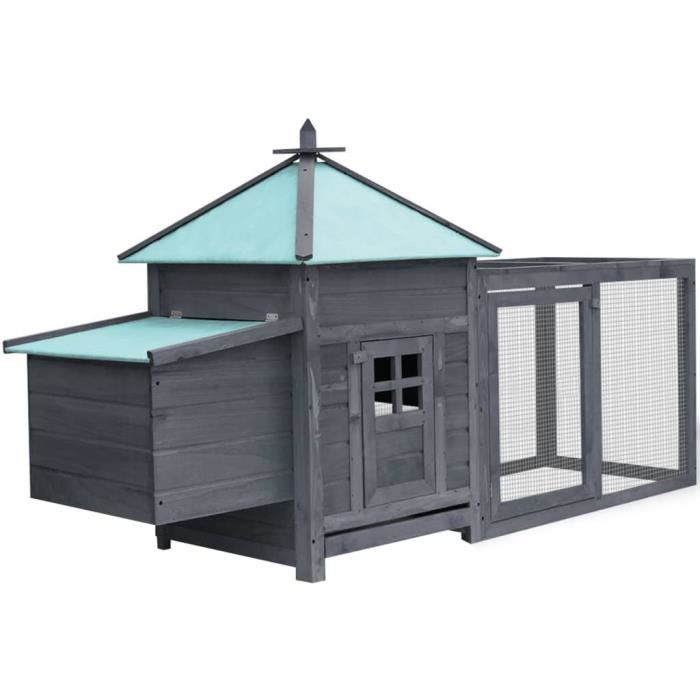 ANIMAL® Poulailler 6-8 poules Poul Poulailler Clapier Enclos avec nichoir Gris 193x68x104 cm Bois de sapin massif-7267