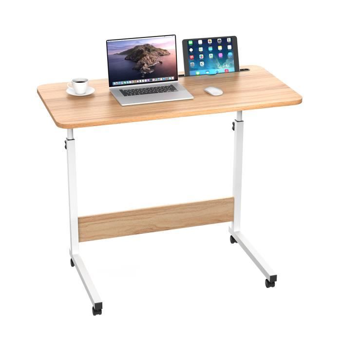 DHHOZAMZ Table Roulante de Lit Canapé pour Ordinateur Portable Hauteur Réglable Table dappoint 80 * 40cm Chêne