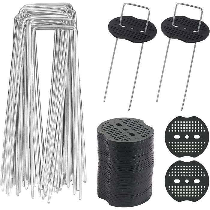 Velway 50 Piquets De Jardin Galvanisés 150x36mm Avec 50 Rondelles Et Crochet - Fixation Solide Pour Gazon Et Paillage