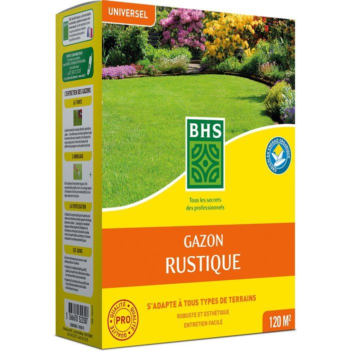 Bhs Semence de Gazon rustique - Boîte de 3 kg - Résistant aux conditions climatiques difficiles - Soleil