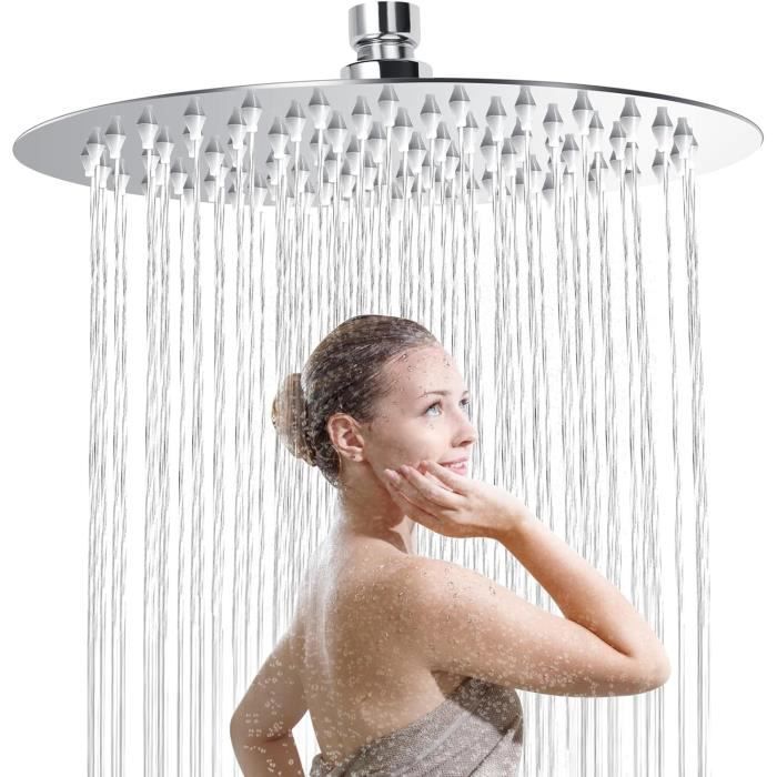 Pommeau De Douche Pluie 8 Pouces En Inox 304 - Anti-Calcaire - Haute Pression - Rotatif 360° - Installation Facile