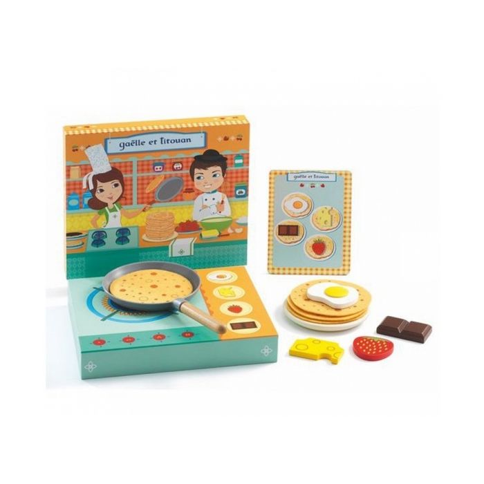 DJECO Atelier de crêpes en bois - 1 poêle & 8 accessoires - Dès 3 ans
