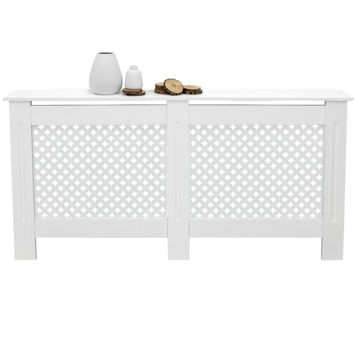 ECD Germany Cache-Radiateur Chauffage Moderne - 152x19x82cm - Blanc Étagère en Bois MDF Housse Décorative Robuste Motif Nid ECD Germany Cache-Radiateur Chauffage Moderne - 152x19x82cm - Blanc Étagère en Bois MDF Housse Décorative Robuste Motif Nid