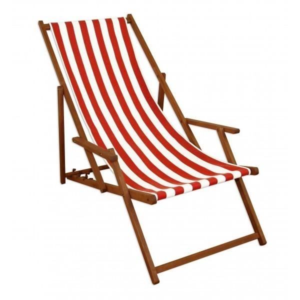 chaise longue rayures rouge et blanc - erst-holz - 10-314 - pliant - bois massif - rouge