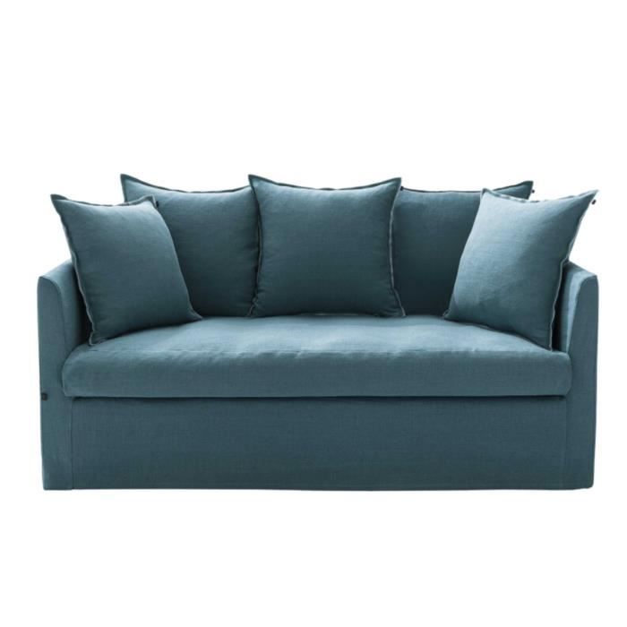canapé en lin soho haomy bleu 220x80x85 cm
