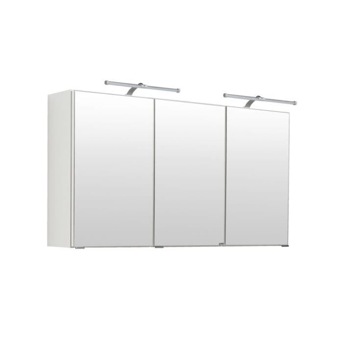 Armoire de toilette blanche Bobbi avec 3 portes, 6 étagères en verre
