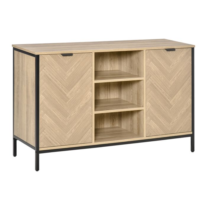 Buffet De Salon HOMCOM 120 Cm – Avec Portes Vitrées, Tiroirs Et étagères Réglables – Noir Et Bois – Meuble De Rangement Cuisine/salle à Manger - 2