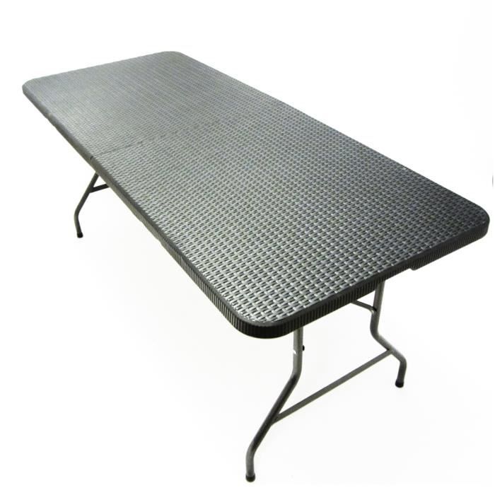 JOM Table pliable en plastique 180 x 75 x 74 cm, Rotin Optik, Plateau