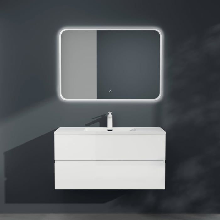 Mai & Mai Meuble sous Lavabo Blanc Mat Meuble Suspendu 80x48x50cm avec 2 Tiroirs + Lavabo + Bonde sans Robinet Aqu