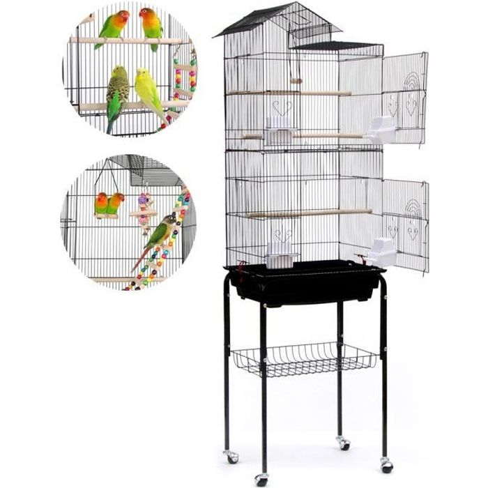 mengda cage à oiseaux, métal, pour de petits canaris, perchoirs  mangeoires, h 158cm