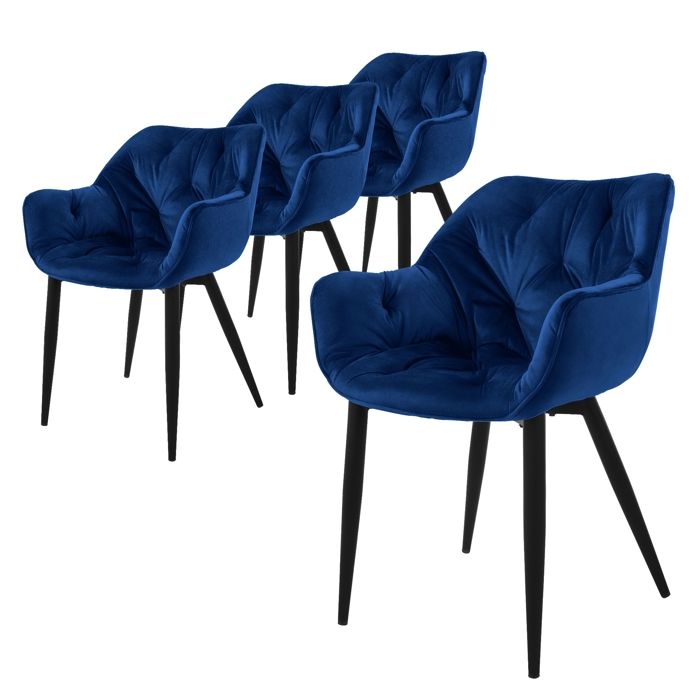 ML-Design Chaise de salle à manger set de 4 pièces bleu foncé Chaise de cuisine avec assise rembourrée en velours épais pieds