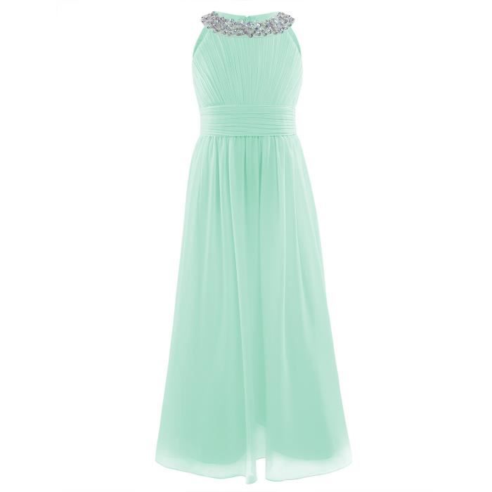 Robe De Ceremonie Princesse Fille 4 14ans Enfants Col Decore Paillettes Perles Pour Fete D Anniversaire Mariage Vert Cdiscount Pret A Porter