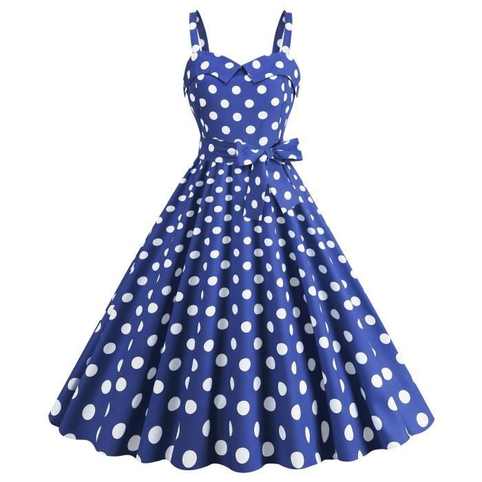 Robe Cocktail Vintage à Pois Années 50 - Style Pin-Up, Jupe Plissée Swing, Taille Genou - Pour Soirée, Mariage, Halloween