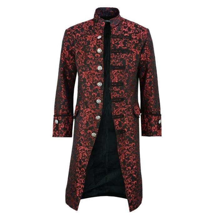 Hommes Frac Mode Steampunk pardessus gothique Redingote caban Vintage Uniforme LXH90726794RDL Bouton manteau Veste skytianko Y7fgyb6v