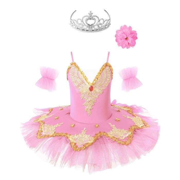 Justaucorps Ballet Fille Avec Tutu - Costume Danse Classique, Manches Courtes, Pour Cours Et Spectacle 2-14 Ans