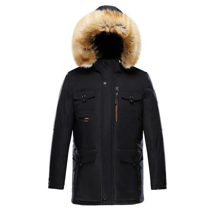 Parka Homme Hiver, Parka Capuche Cargo Style, Parka Homme Doublure Polaire-Noir