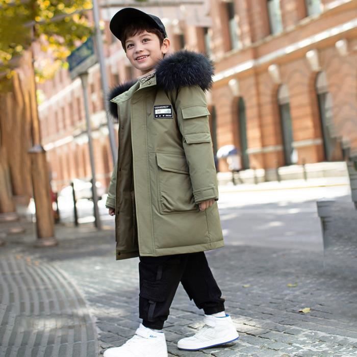 Manteau Enfant Garcon avec Capuche fausse fourrure Duvet de Canard