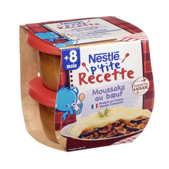 NESTLE P'tite Recette Plat bébé dès 8 mois moussaka au bœuf - 2 pots x 200  g - Achat / Vente plats cuisinés NESTLE P'tite Recette Plat bébé dès 8 mois  moussaka