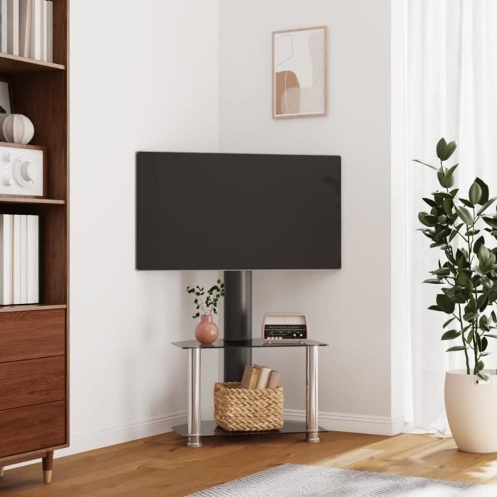 meuble tv d'angle 2 niveaux pour 32-70 pouces noir argenté - salalis - dp8486