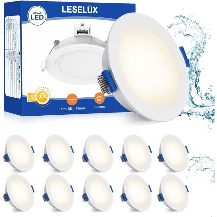 Leselux Spot LED Encastrable Extra Plat 30mm, 10x IP44 Spots Encastrés LED  68mm, 5W Spot de