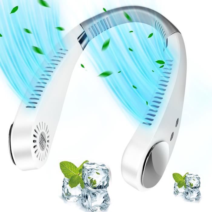 Ventilateur de Cou Portable Rechargeable 5000mAh Mini Ventilateur Usb 360° Ventilateur Cou Sans Feuilles Réglable à 3 - Vinsic