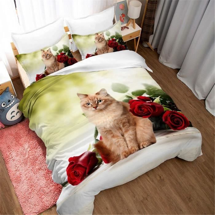 Parure De Lit Chat Housse De Couette Mignon Animal Adolescente 1 Usse De Couette Taies D Oreiller Drap Double 0 0cm 4 Pcs 03 Cdiscount Maison