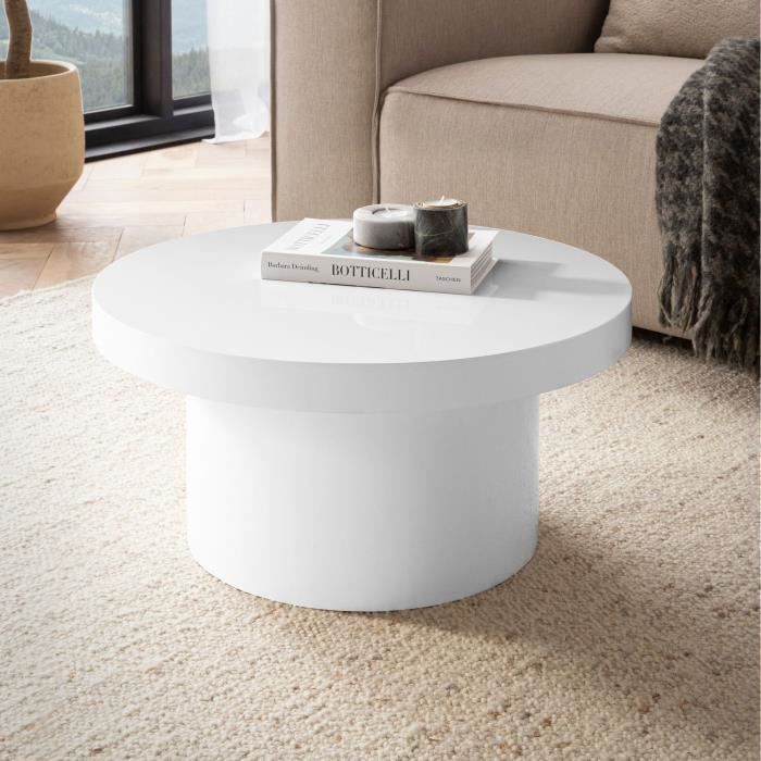 WOHNLING Table Basse Canapé de Salon 60 cm Petite Ronde Moderne Blanc Brillante WOHNLING Table Basse Canapé de Salon 60 cm Petite Ronde Moderne Blanc Brillante