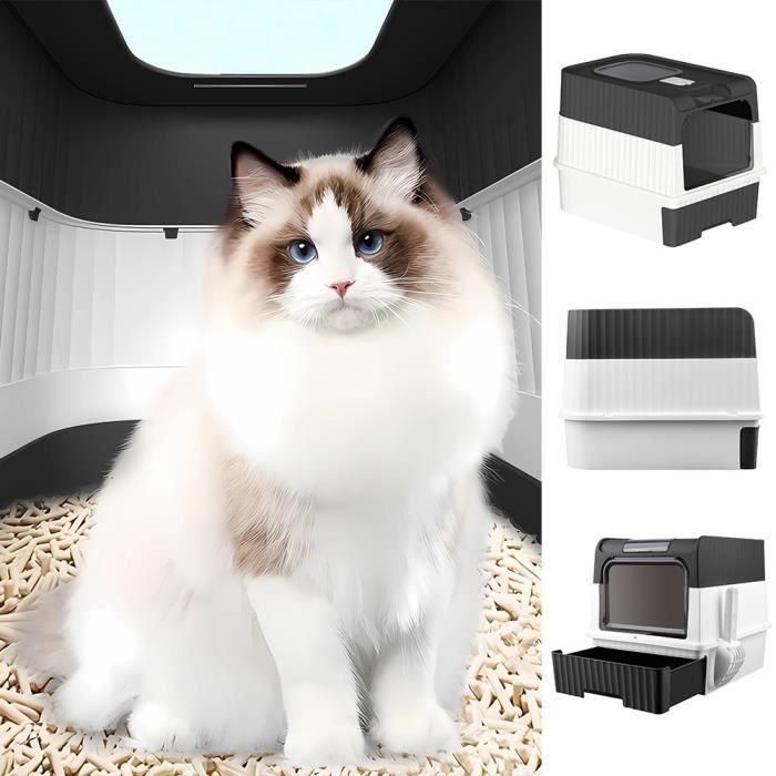 Comparer les prix de XUANYU Bac Litiere,Maison de Toilette Chat,avec Pelle à Litière pour Chat Auto-toiletteur,Recevez 1 sachet déodorant,Noir