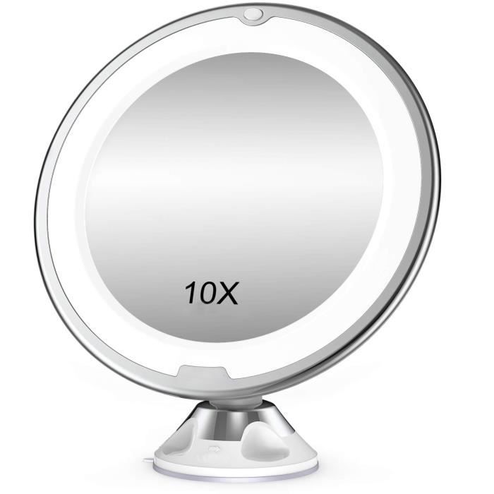 Miroir Grossissant Lumineux Auxmir 10X Avec LED – Idéal Pour Salle De Bain Et Maquillage