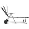 Chaise longue de jardin pliable Vanage en aluminium noir avec roulettes de transport-1