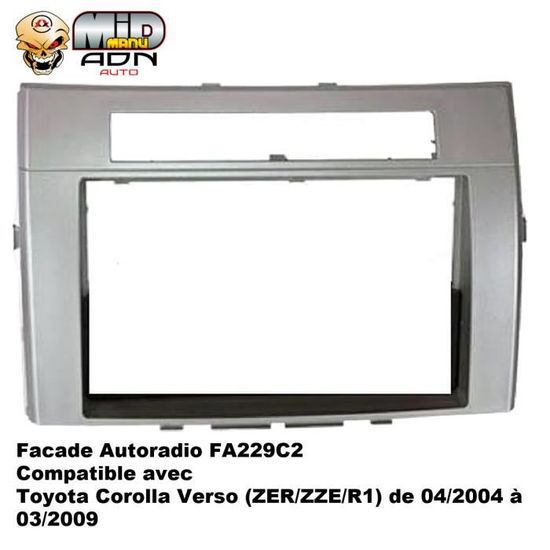 Kit Montage Autoradio 2 DIN Toyota Corolla Verso 2004-2009 – Façade Gris Argent + Faisceau ISO