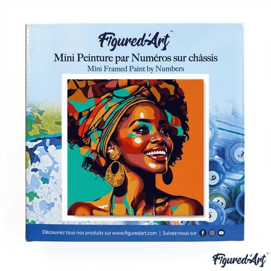 Figured'Art Mini Peinture Par Numéro – Femme Au Turban Africain – 20x20 Cm – Kit Complet Avec Cadre