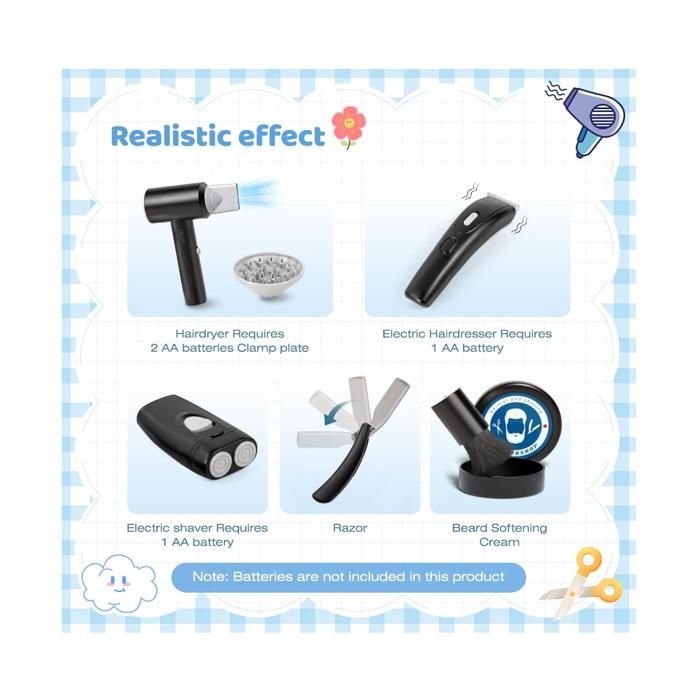 Kit Coiffure Enfant 35 Pièces – Salon De Beauté Complet Avec Sèche-Cheveux Sonore, Rasoir Vibrant, Fer à Lisser Et Plein D’Accessoires Fun !