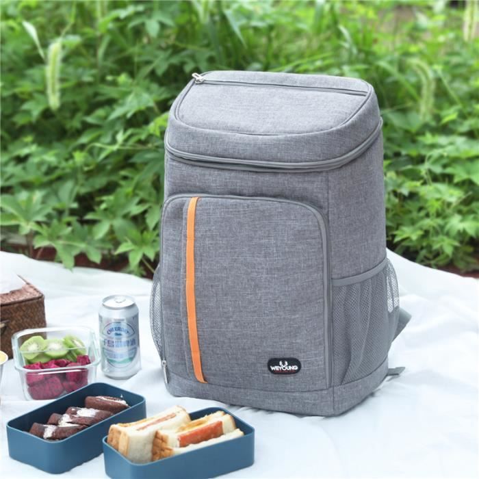 Sac à Dos Isotherme 30L - Glacière Portable Pour Pique-nique, Camping, Plage, Bretelles Rembourrées, Gris