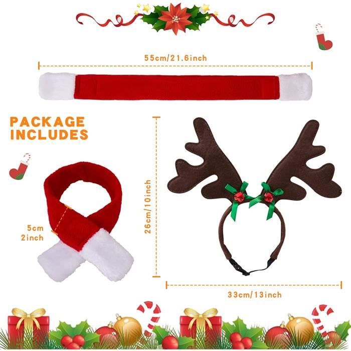 BWOGUE Serre-tête En Forme De Bois De Renne Avec Chapeau De Père Noël Pour Animal Domestique - Accessoire De Noël Pour Chiens Et Chats - Taille L