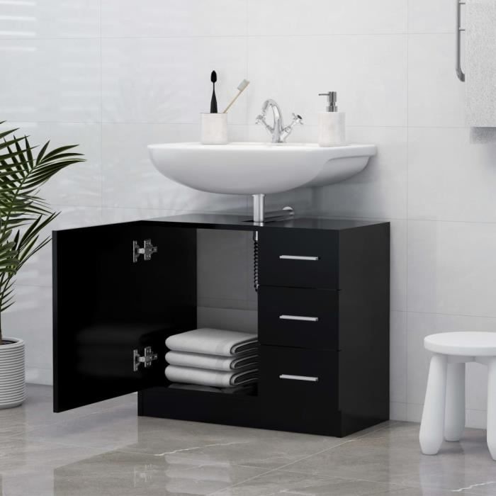 Bon marché :)51034 - Meuble lavabo - vasque, MEUBLE DE SALLE DE BAIN, WC,  TOILETTE, Noir 63x30x54 cm Aggloméré - Cdiscount Maison