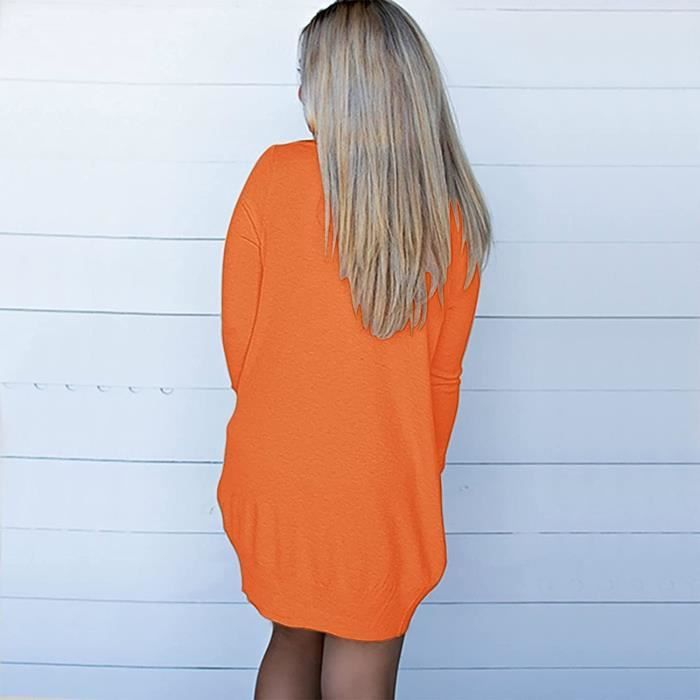 Cardigan Femme Manches Longues Gilet Ouvert Long Gilet Femme Fleuri Gilet Fin Cardigan Pull Manteau avec Poches Elegant Top Orange Orange Cdiscount Pret a Porter