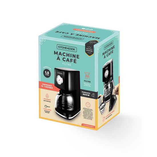 Cafetière Rétro Kitchencook - Filtre Réutilisable - 12 Tasses - 900W - Crème
