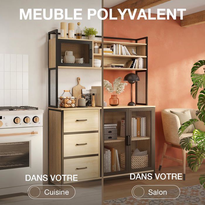 CATAVANA Buffet Design Moderne 116x40x170 Cm - Meuble Multifonction Pour Cuisine, Salon, Bureau - 3 Portes, 3 Tiroirs Et Rangements - Maison