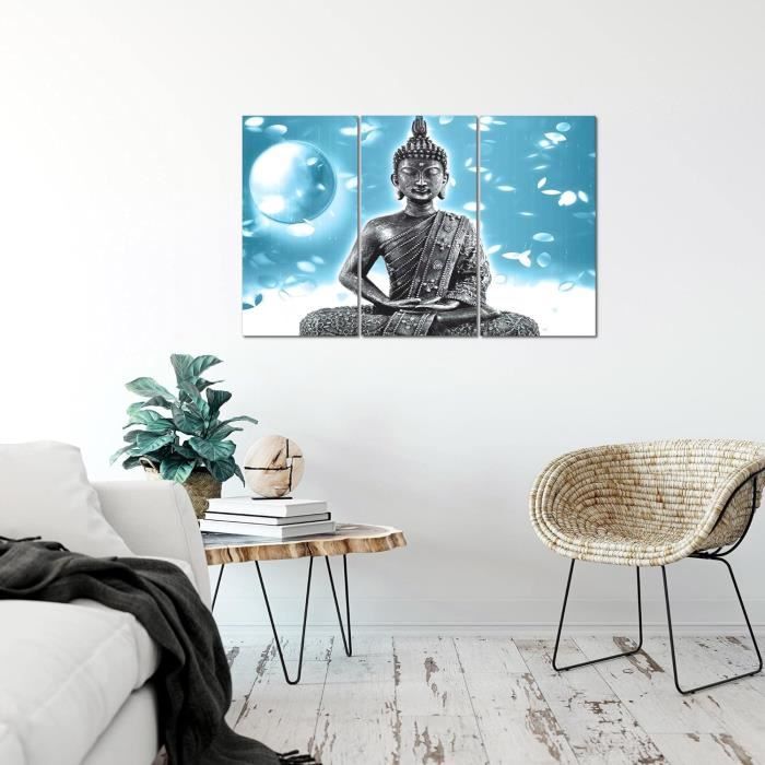 Runa Art Bouddha Feng Shui Peinture Tableau Salon XXL Beige Orange Bien-Être 120 x 80 cm 3 Parties Decoration Murale 500631a