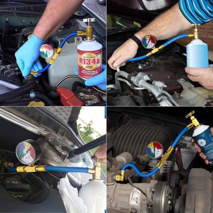 TUYAU ROBUSTE R134A avec manomètre de précision pour recharge de