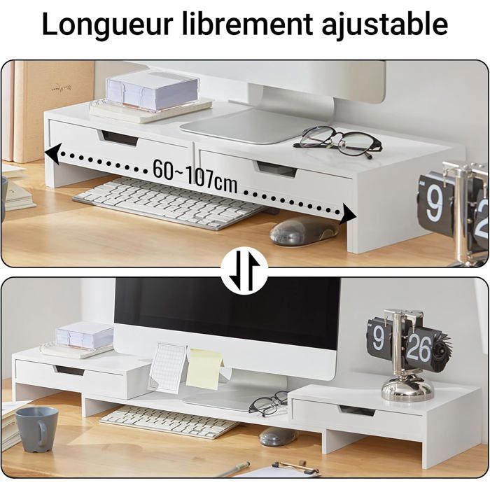 Accessoire Bureau Anti Fatigue Rehausseur écran PC Bureau - HOMCOM - 60-116 Cm - 2 Tiroirs - Longueur Et Angle Réglables - Blanc - Informatique Support Moniteur Pliable 3 écrans Accessoire Bureau Anti Fatigue Rehausseur écran PC Bureau - HOMCOM - 60-116 Cm - 2 Tiroirs - Longueur Et Angle Réglables - Blanc - Informatique Support Moniteur Pliable 3 écrans