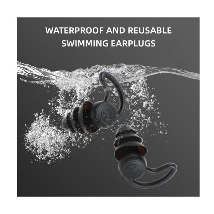 Bouchons D’oreilles Natation 4 Paires – Silicone Souple, étanches, Réutilisables, Boîtes Rangement, Noir/gris/bleu/vert