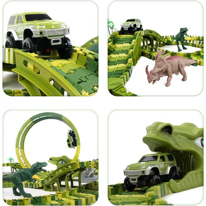 Circuit Voiture Dinosaure CELMAN – Piste Flexible 360° – 4x4 Automatique – Créatif Et Éducatif – Enfant 3-8 Ans