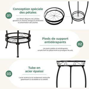 Porte Plante Set De 3 Supports Pour Plantes - Métal Noir
