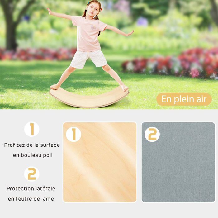 Arkyomi Planche D’équilibre Montessori Avec Feutre – Forme Incurvée – Jeu Intérieur/extérieur Dès 2 Ans