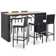 Bar de Jardin 6+1 • polyrotin Noir • Coussins Inclus • Plateau de Table en Acacia | Ensemble Table et chaises, Tabouret , Balcon-0