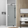 Porte de douche pivotante Spot extensible 80 à 90cm AURLANE - profilés métal blanc verre trempé transparent-0